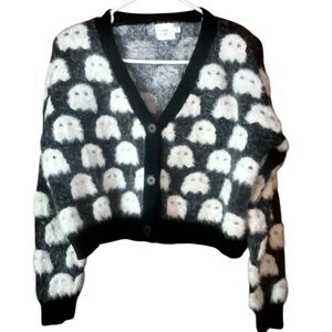 Luna Ivy Ghost Cardigan Button Front Eyelash Knit Black Womens S Cozy Cute